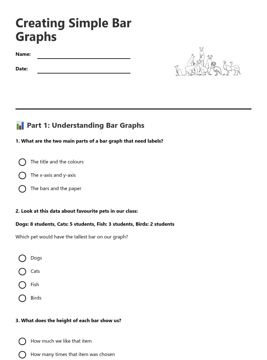 Creating Simple Bar Graphs worksheet preview