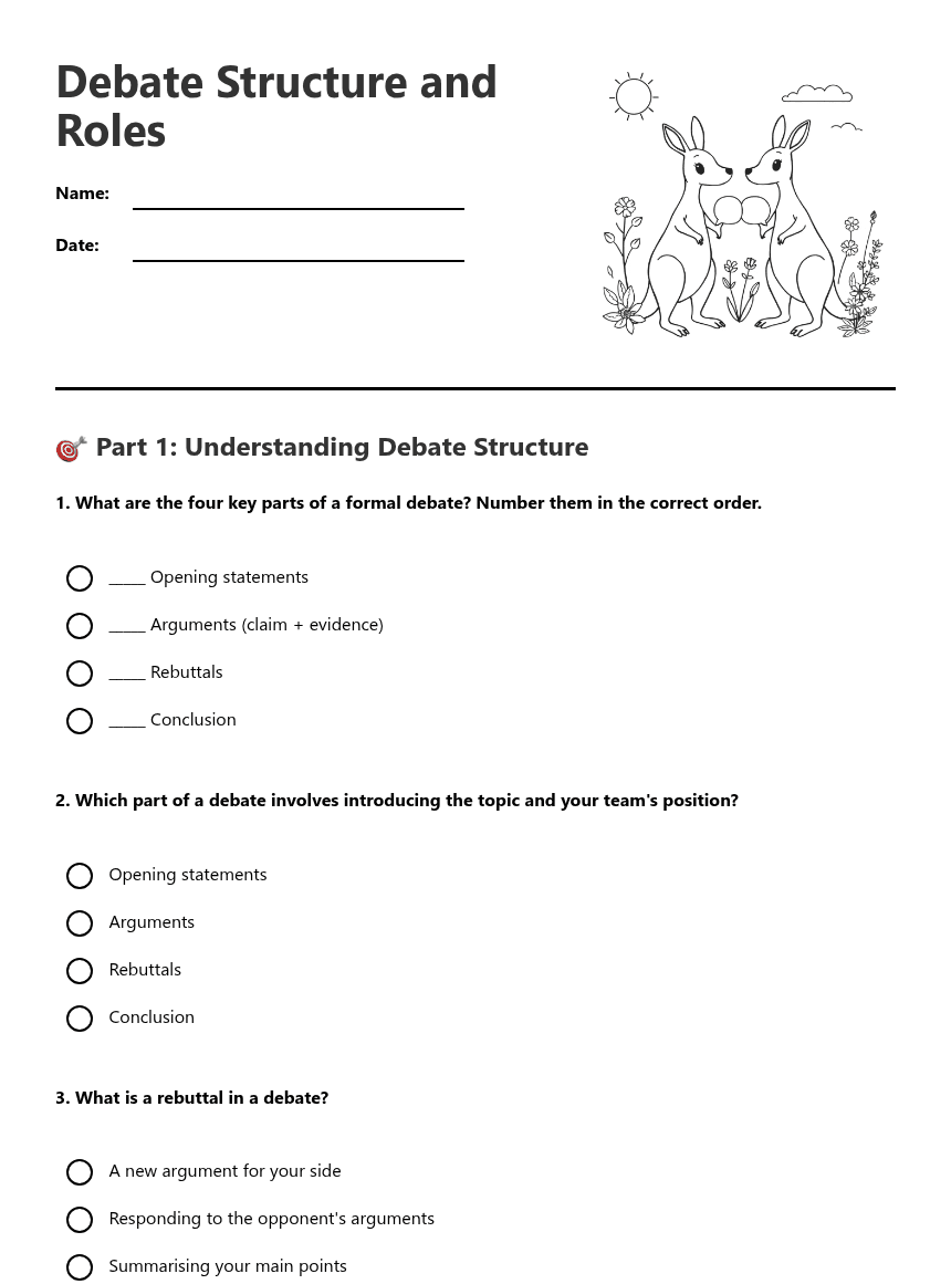 Debate Structure and Roles worksheet preview