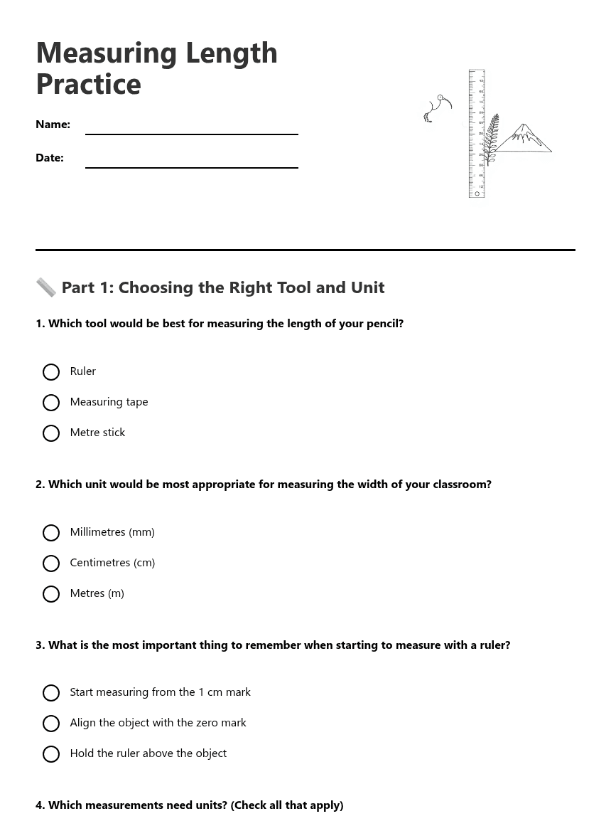 Measuring Length Practice worksheet preview