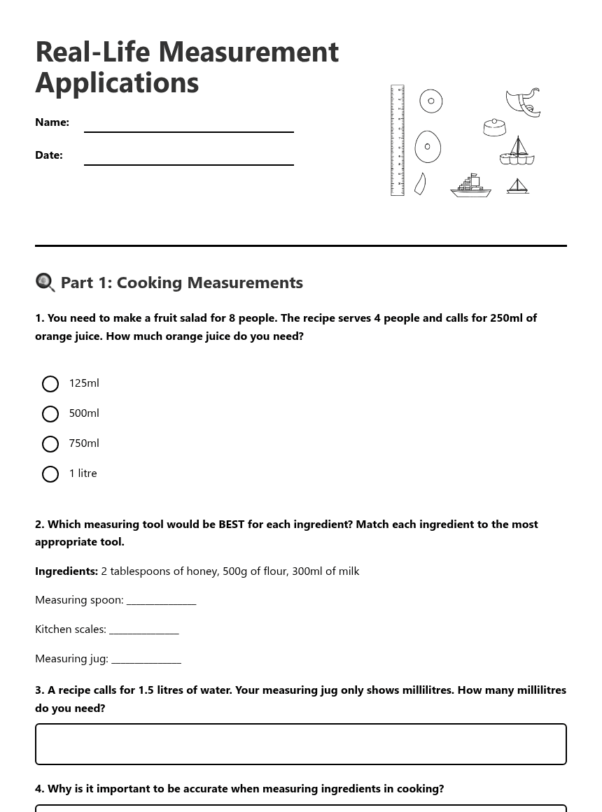 Real-Life Measurement Applications worksheet preview