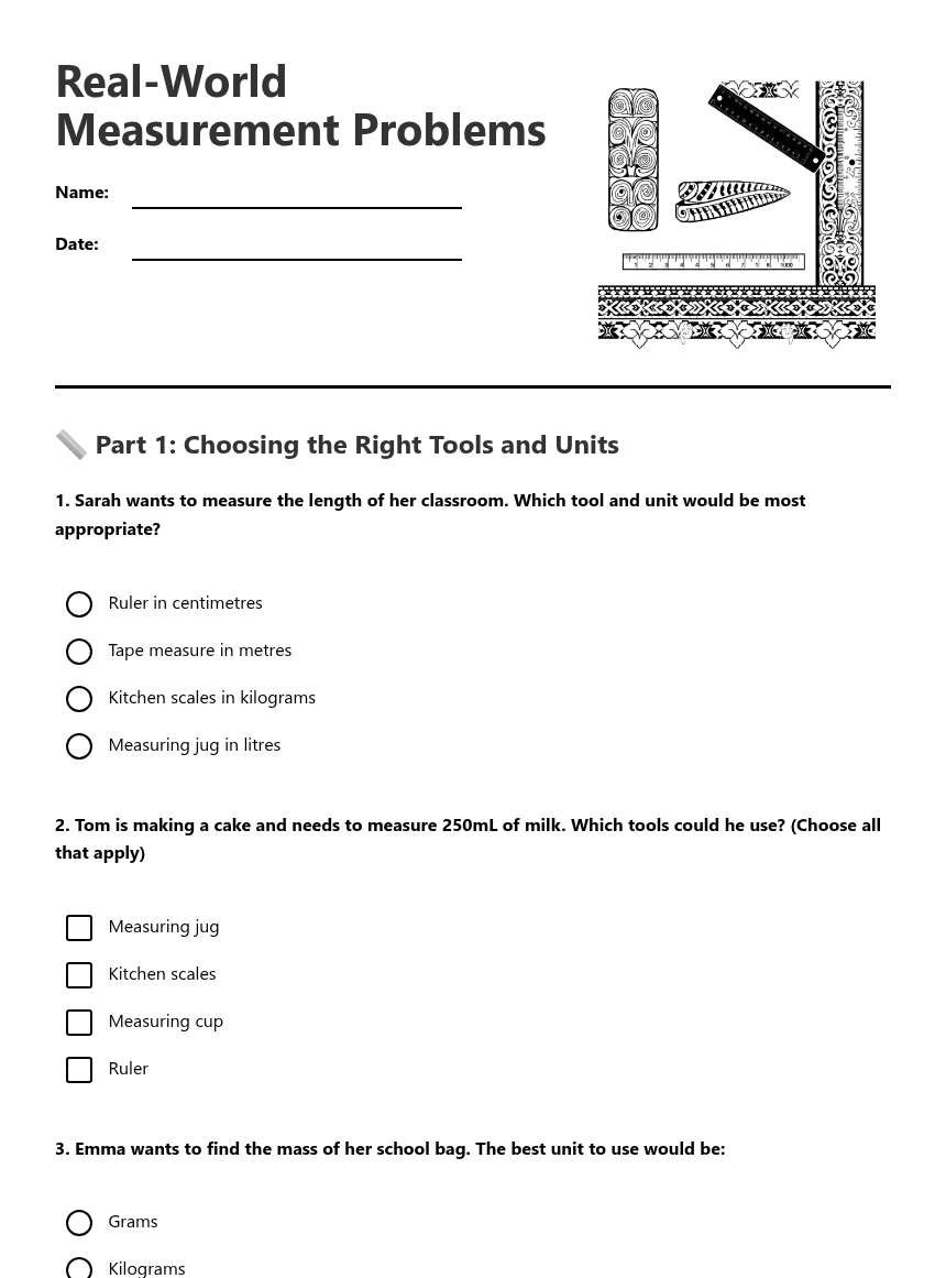 Real-World Measurement Problems worksheet preview
