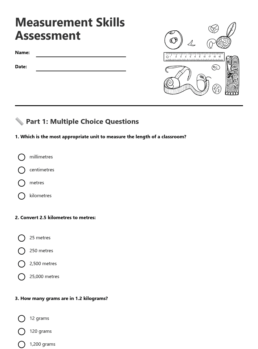 Measurement Skills Assessment worksheet preview