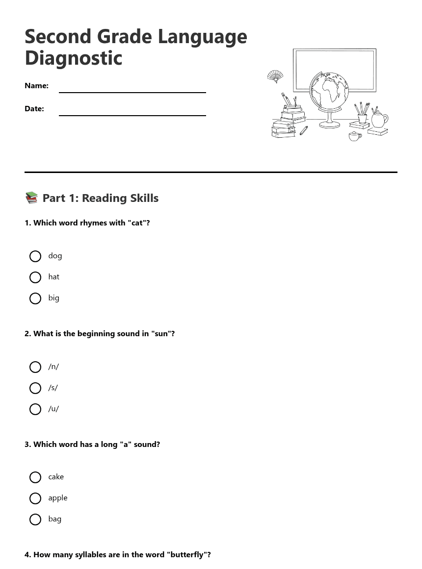 Second Grade Language Diagnostic worksheet preview