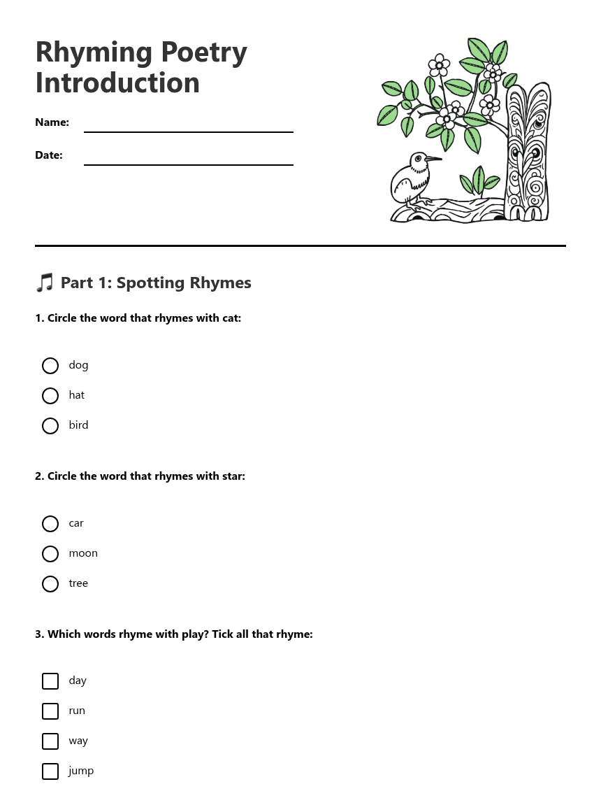 Rhyming Poetry Introduction worksheet preview