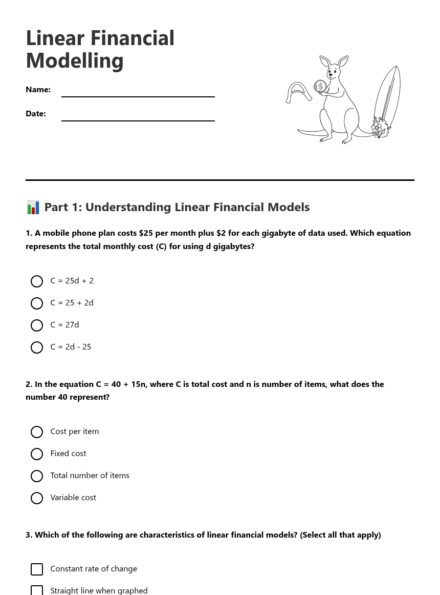Linear Financial Modelling worksheet preview