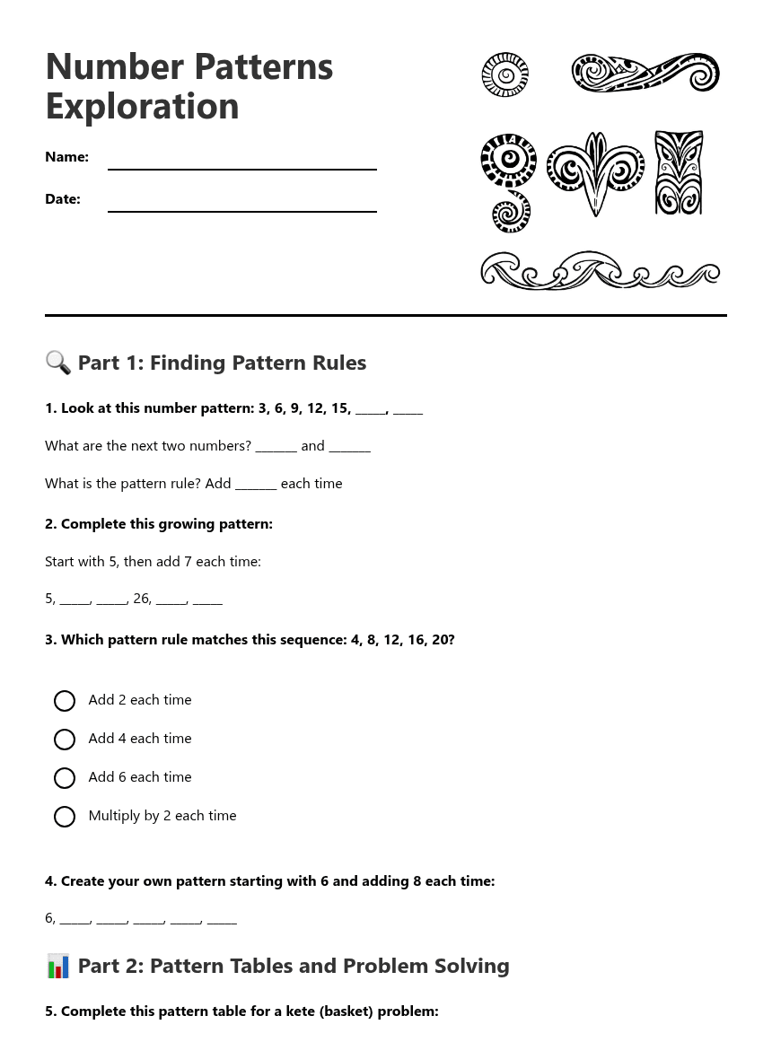 Number Patterns Exploration worksheet preview