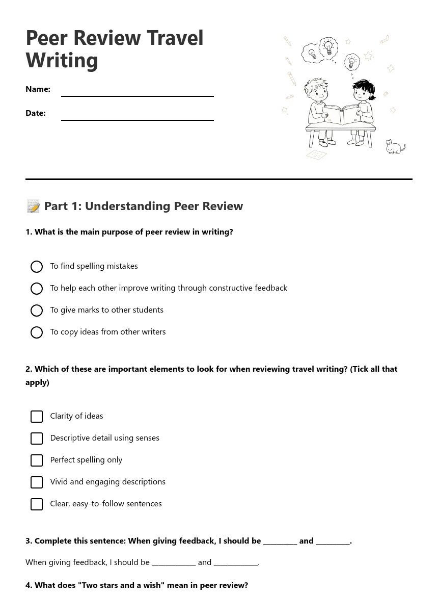 Peer Review Travel Writing worksheet preview