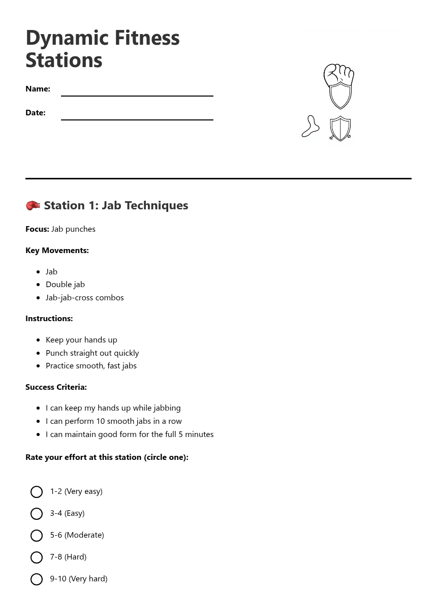 Dynamic Fitness Stations worksheet preview