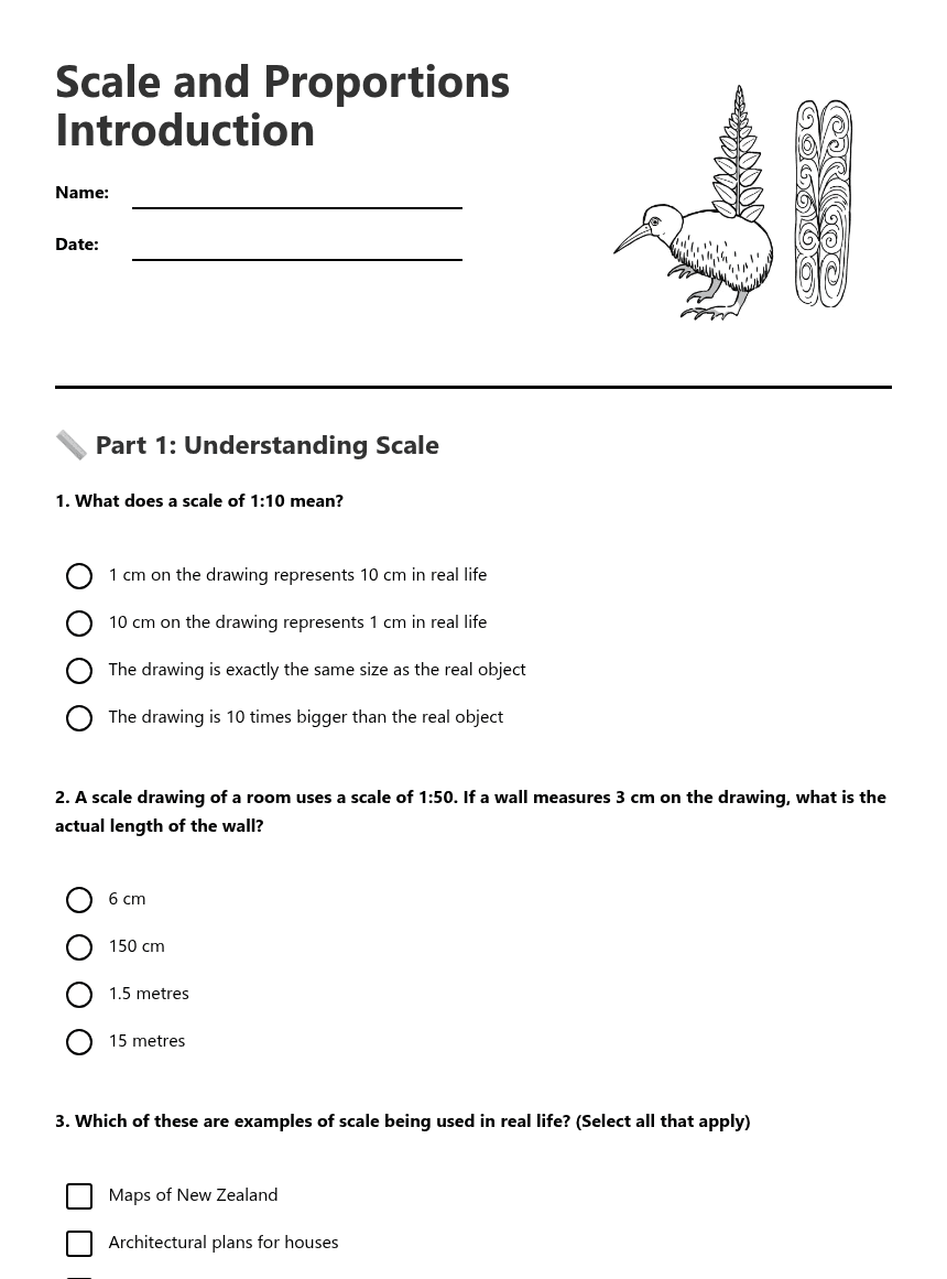 Scale and Proportions Introduction worksheet preview