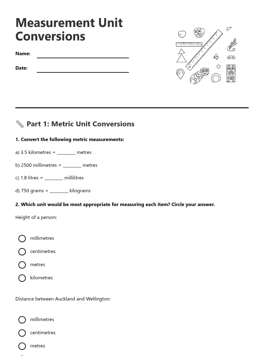 Measurement Unit Conversions worksheet preview