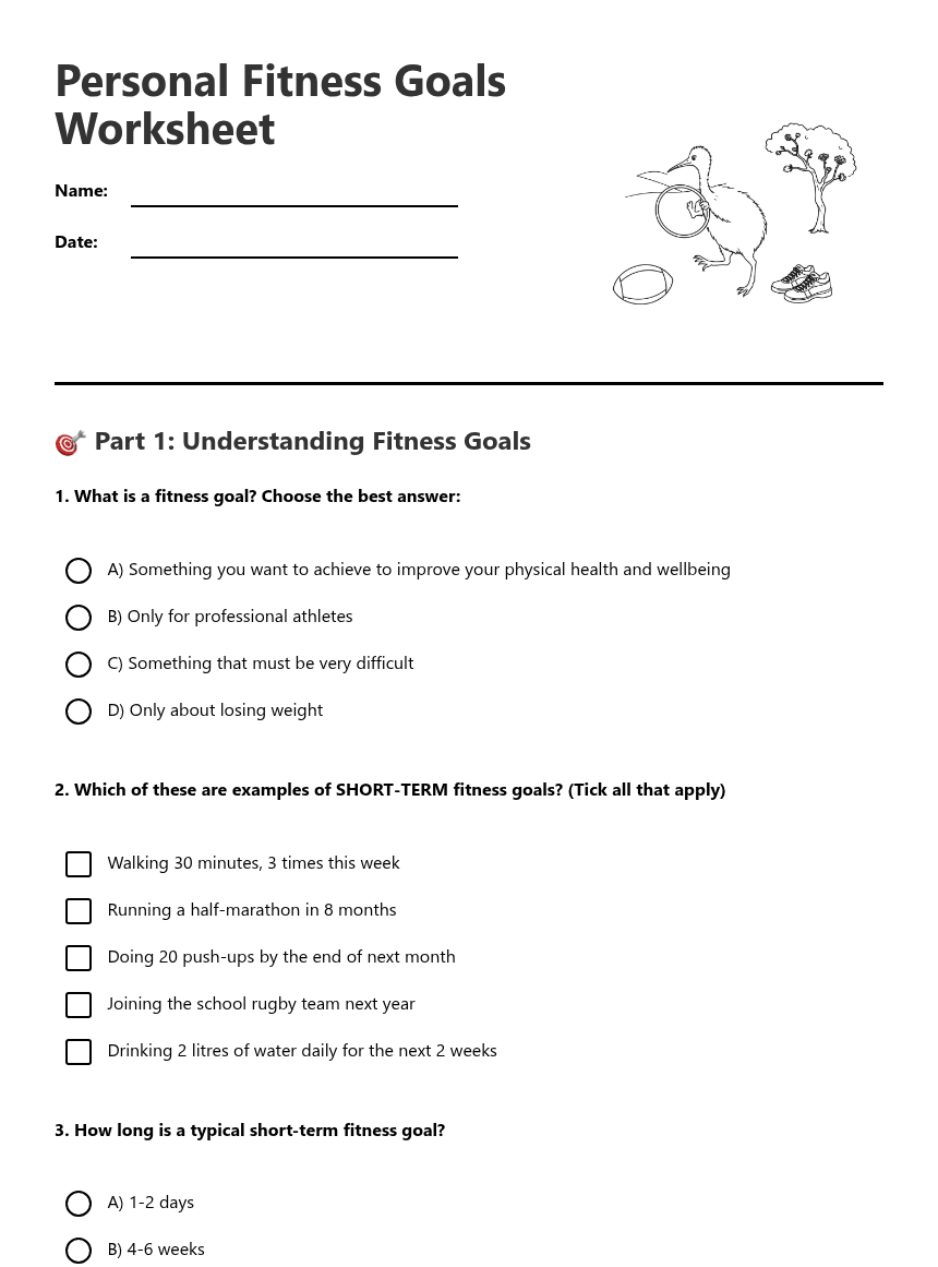 Personal Fitness Goals Worksheet worksheet preview