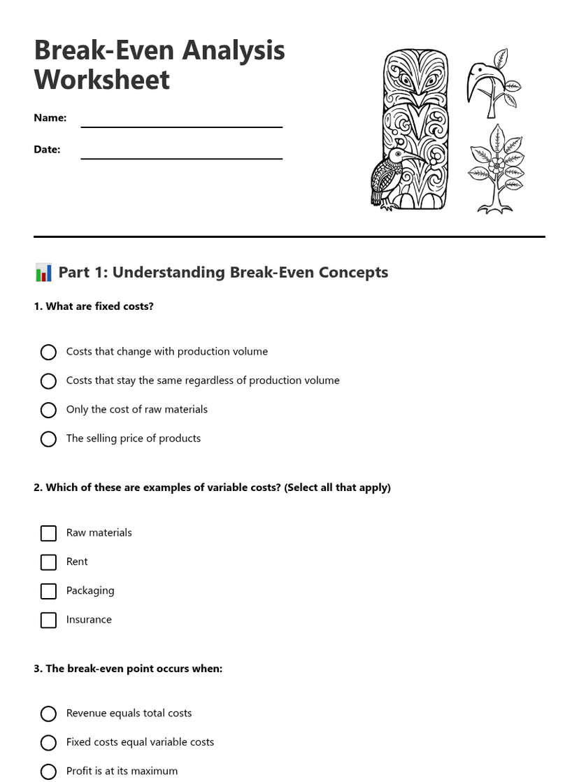 Break-Even Analysis Worksheet