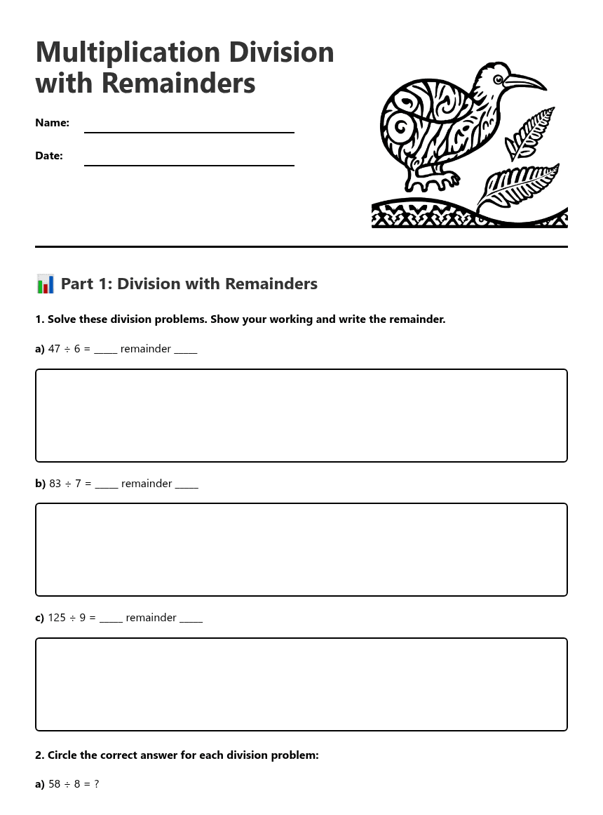 Multiplication Division with Remainders worksheet preview