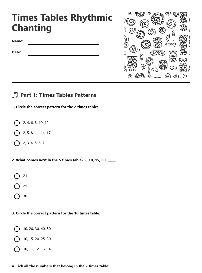 Times Tables Rhythmic Chanting worksheet preview