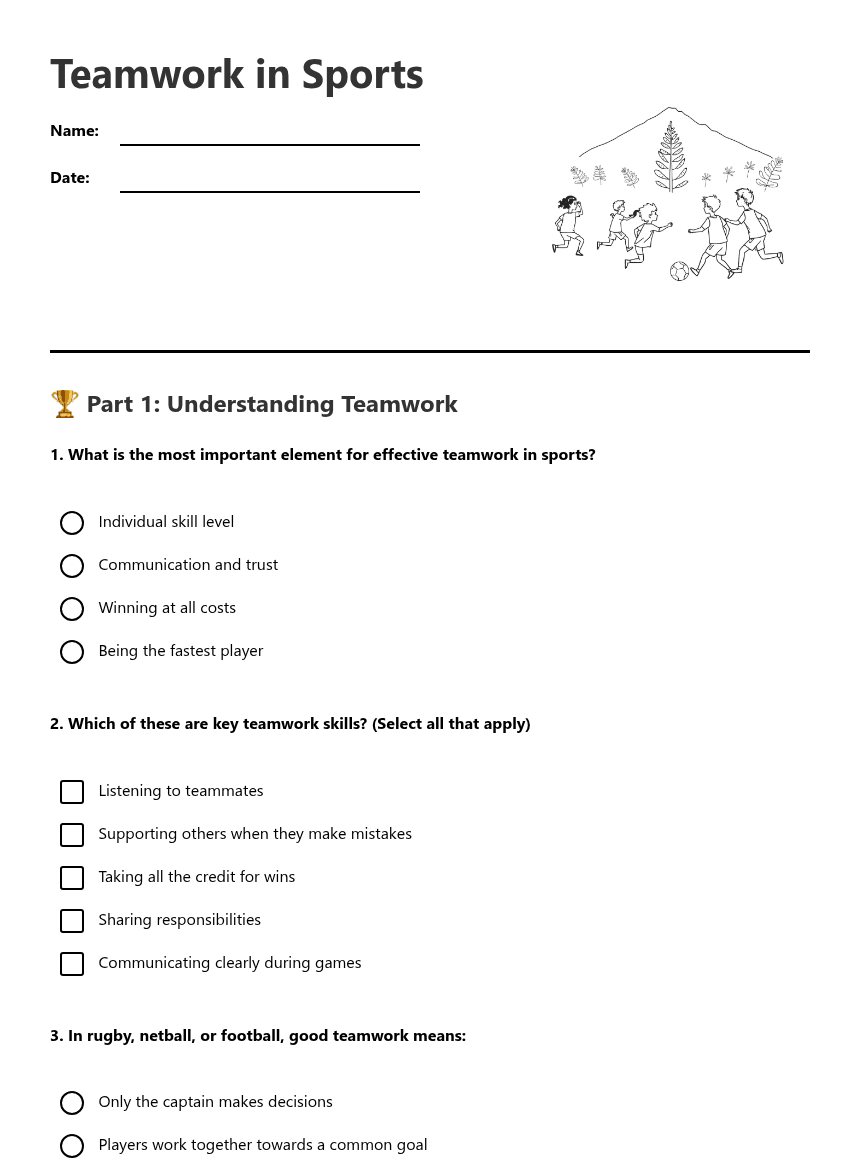 Teamwork in Sports worksheet preview