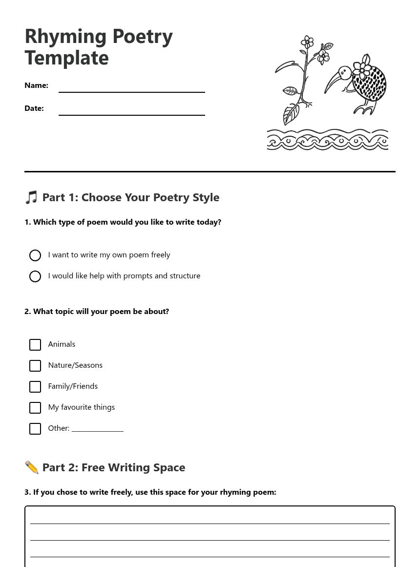 Rhyming Poetry Template worksheet preview