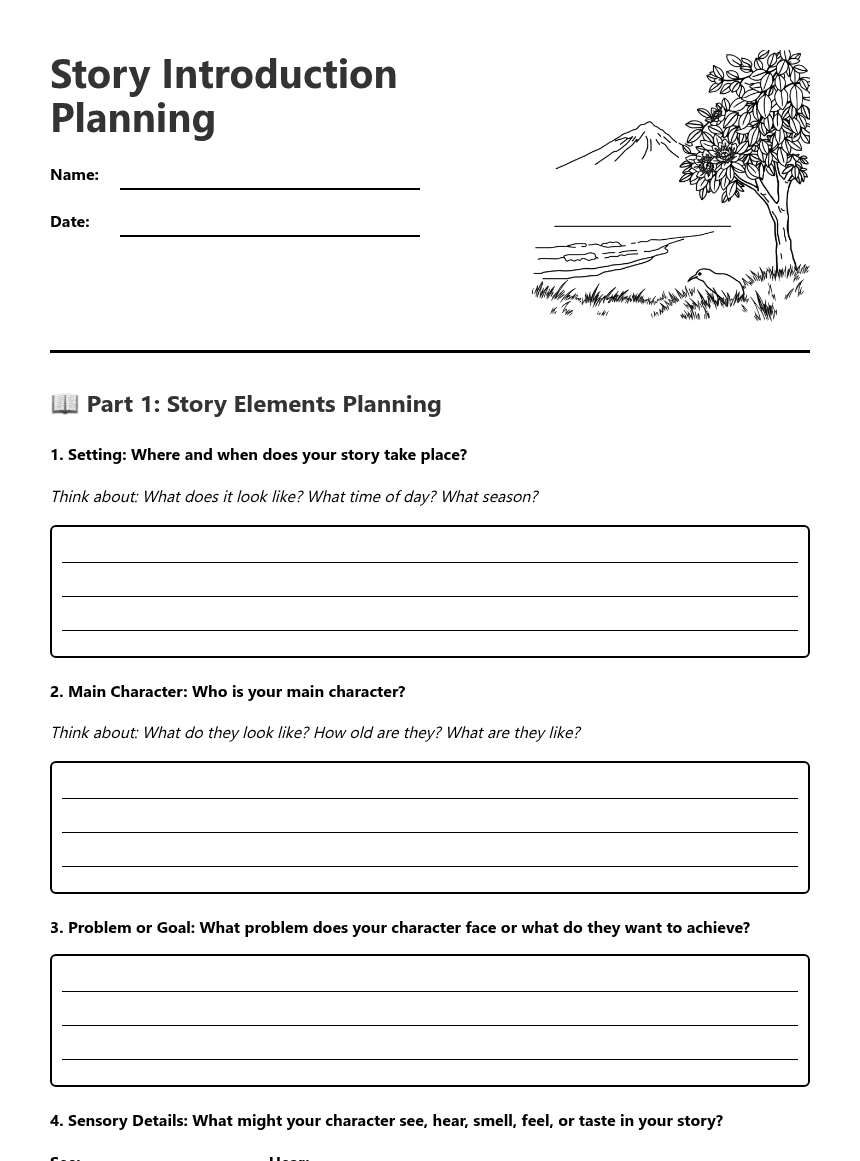Story Introduction Planning worksheet preview