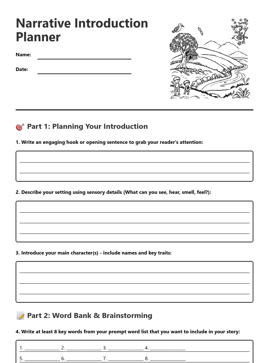 Narrative Introduction Planner worksheet preview