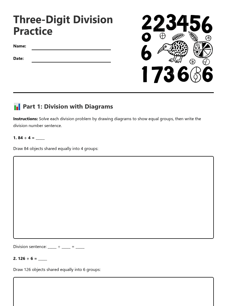 Three-Digit Division Practice worksheet preview