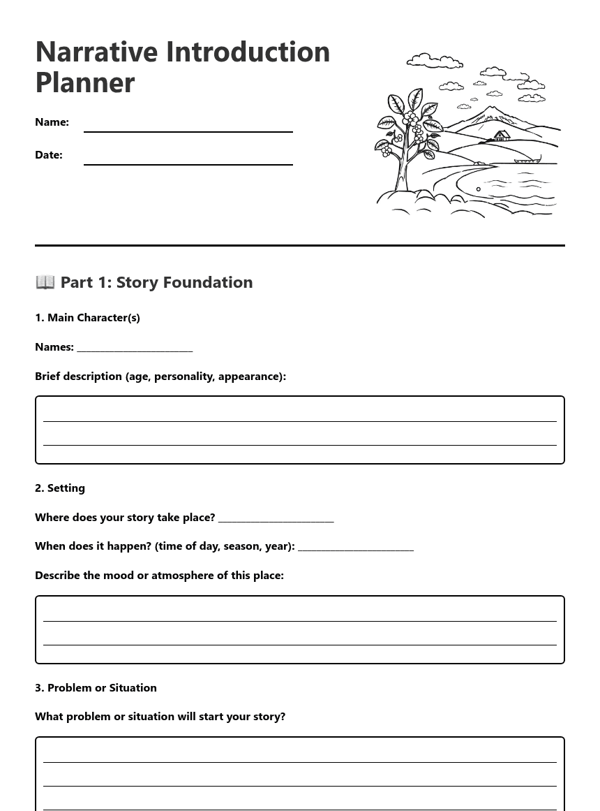 Narrative Introduction Planner worksheet preview