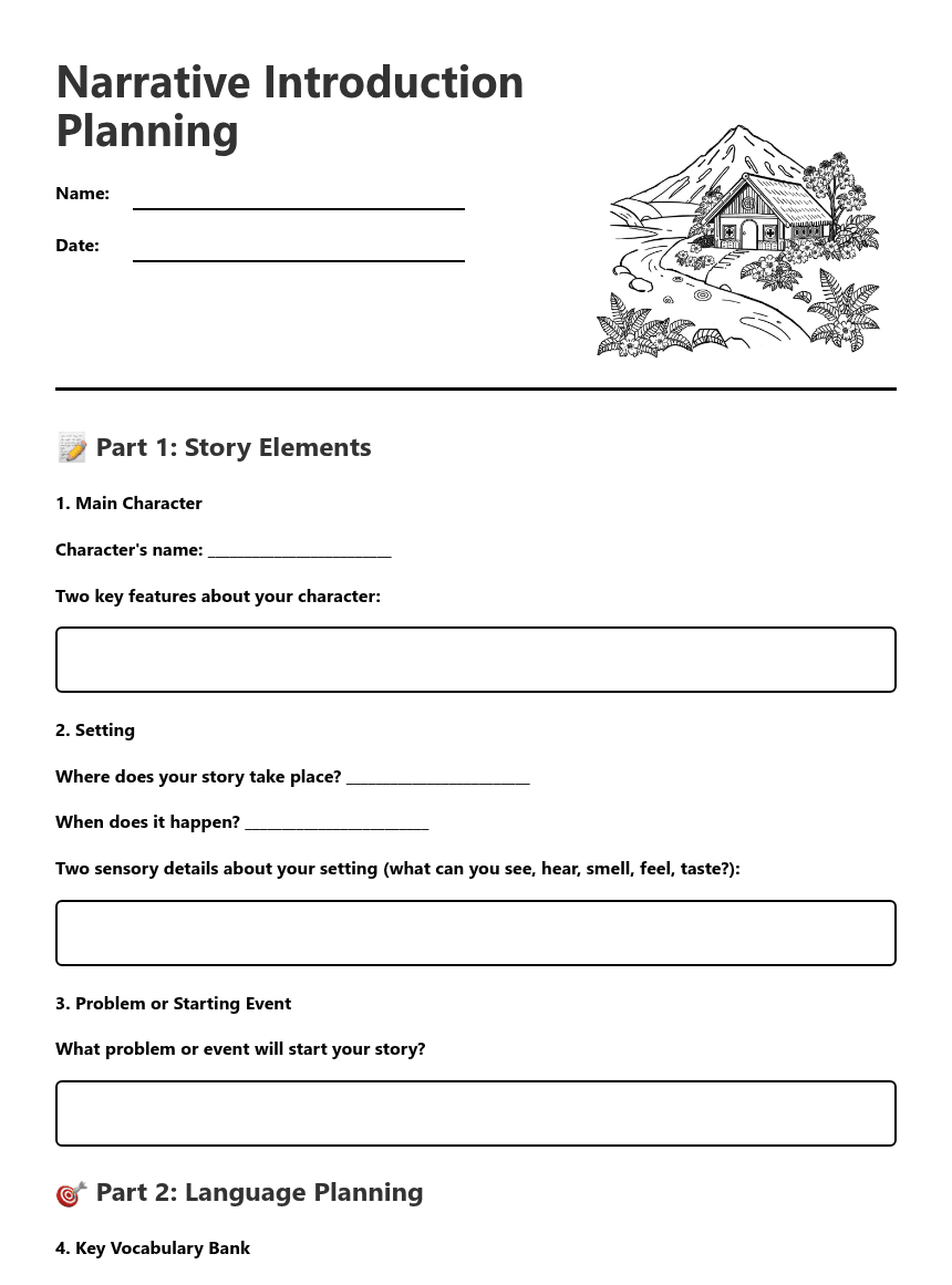 Narrative Introduction Planning worksheet preview