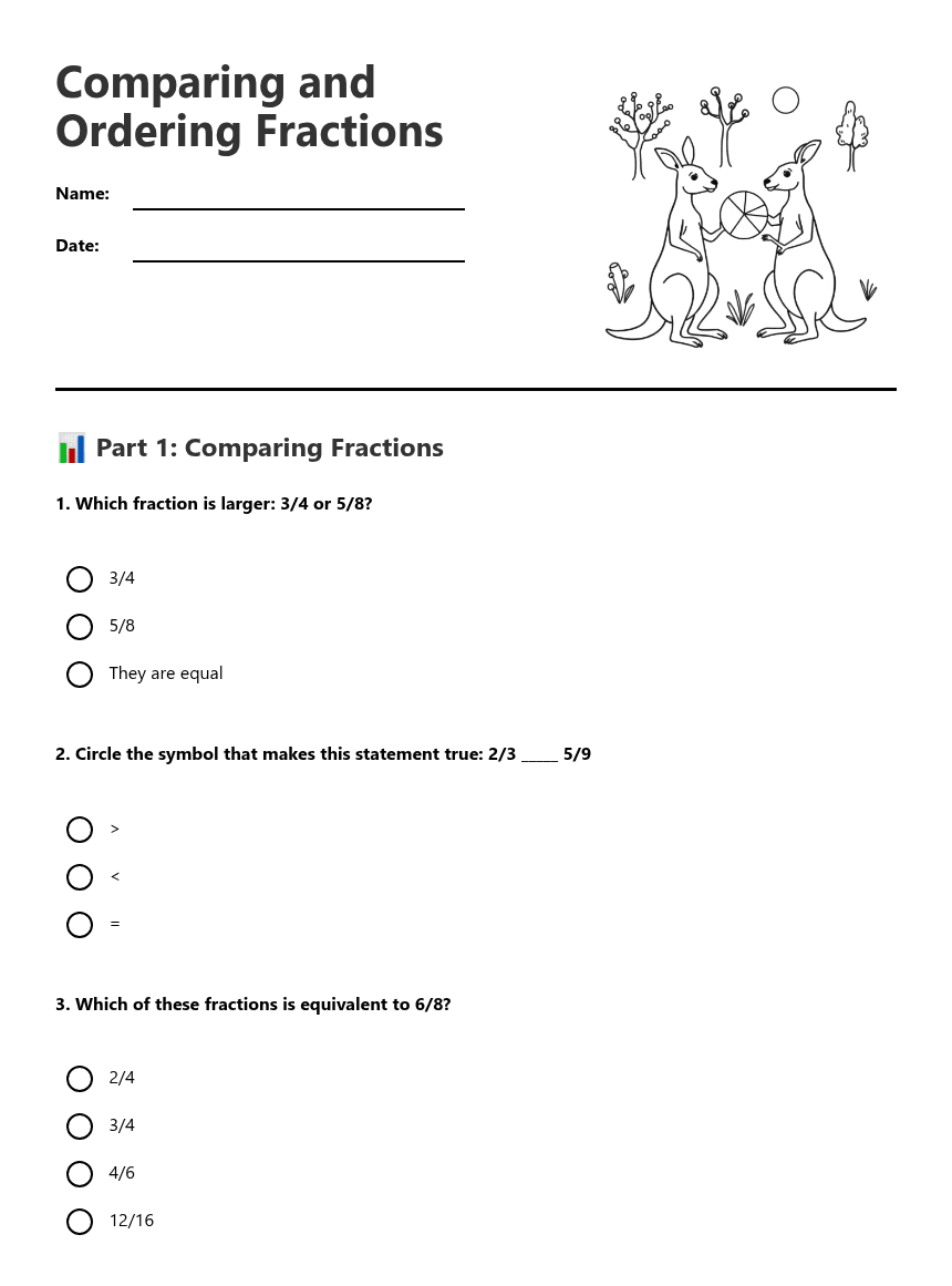 Comparing and Ordering Fractions worksheet preview