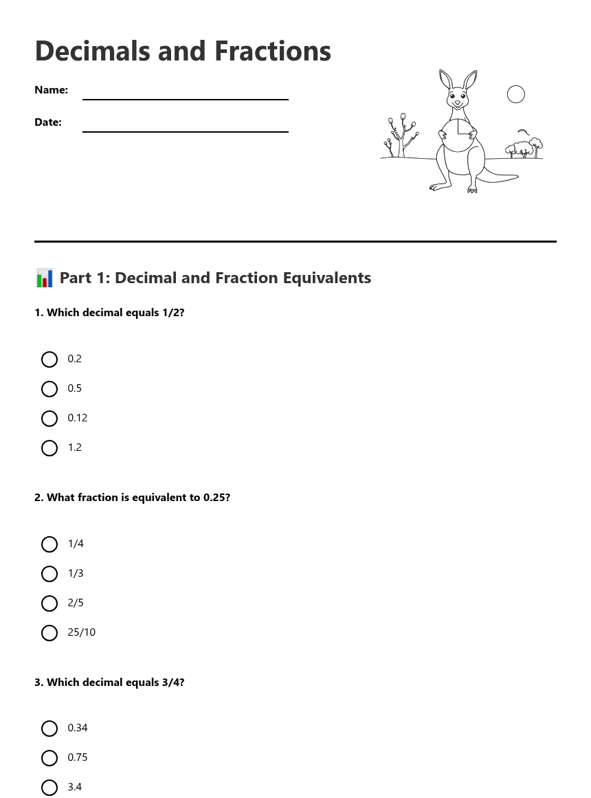 Decimals and Fractions worksheet preview