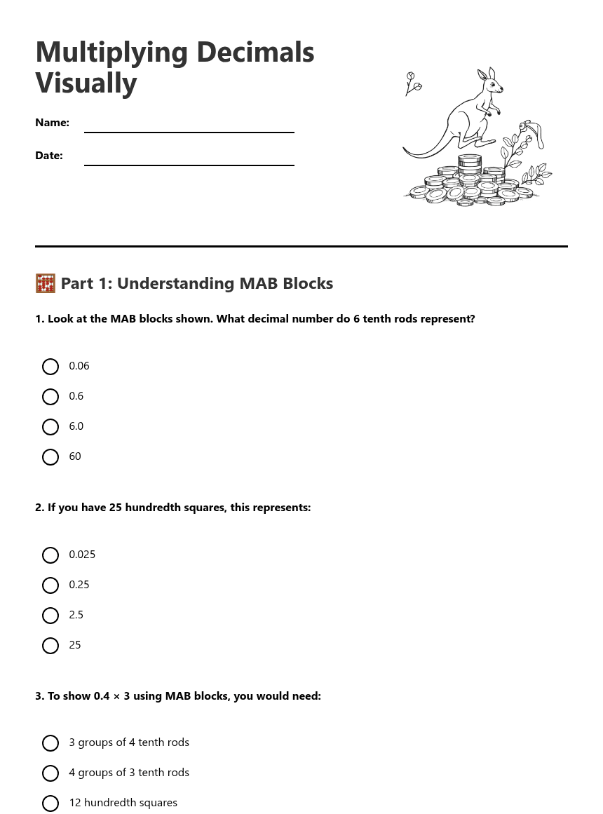 Multiplying Decimals Visually worksheet preview