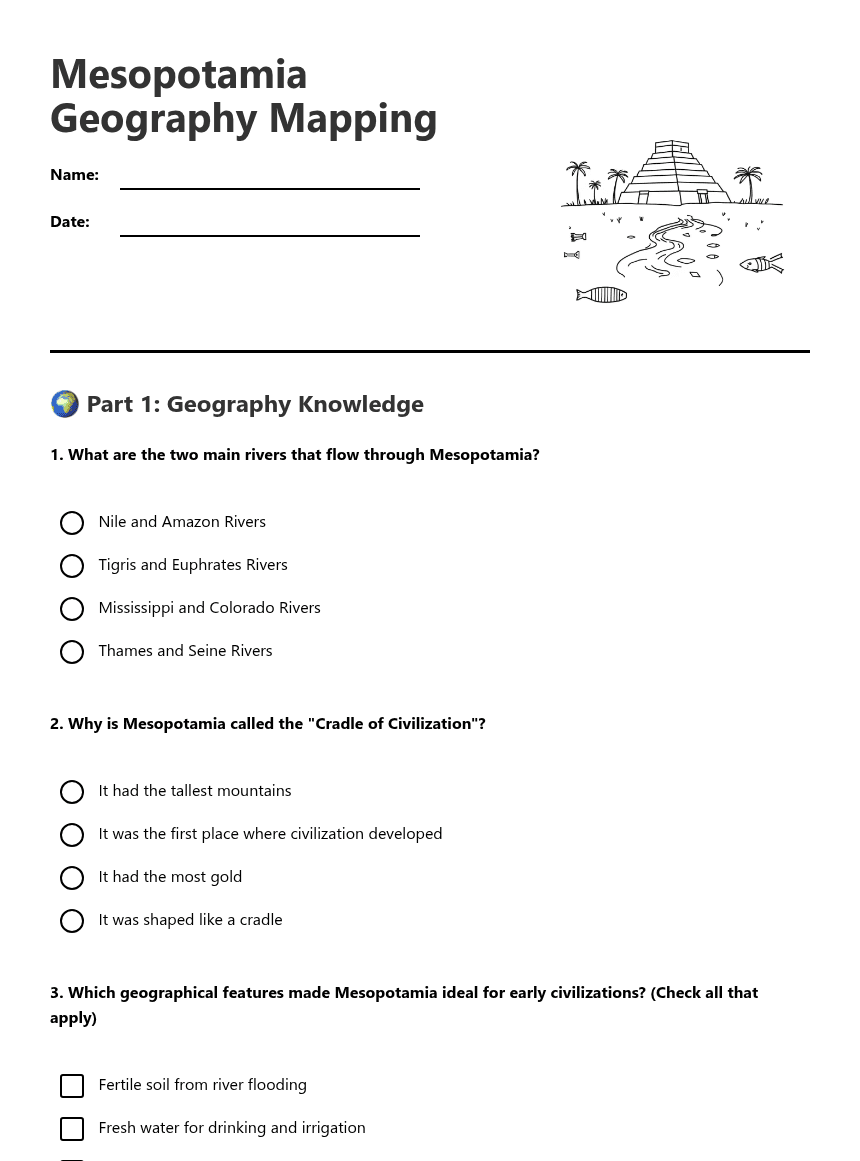 Mesopotamia Geography Mapping worksheet preview