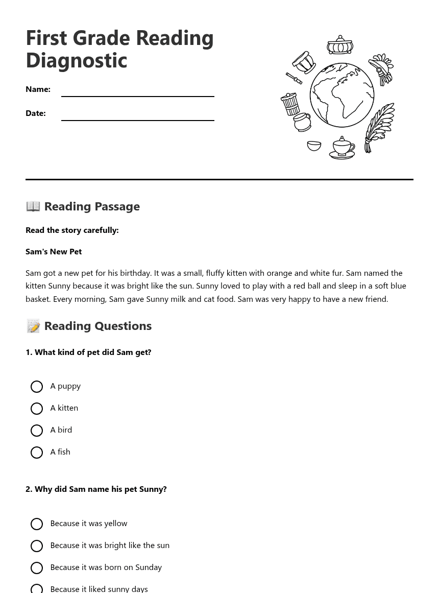 First Grade Reading Diagnostic worksheet preview