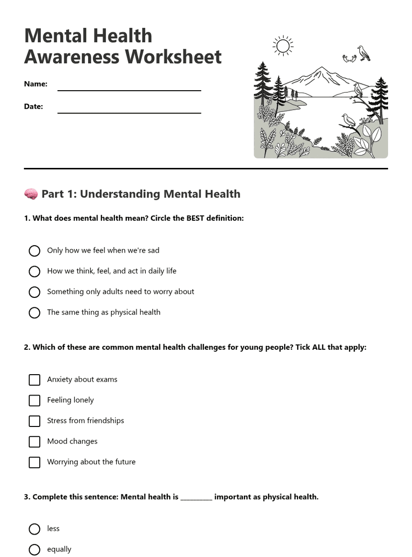 Mental Health Awareness Worksheet