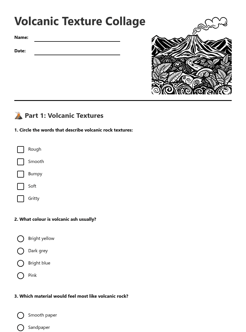 Volcanic Texture Collage worksheet preview
