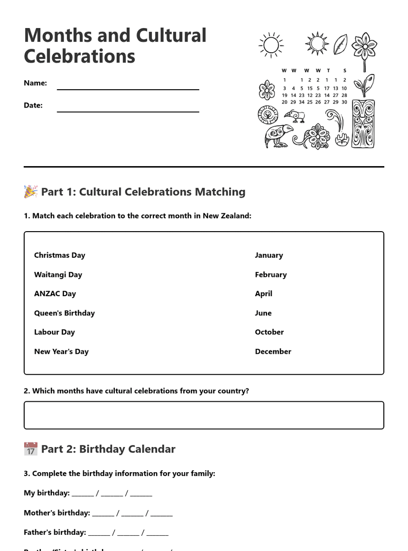 Months and Cultural Celebrations