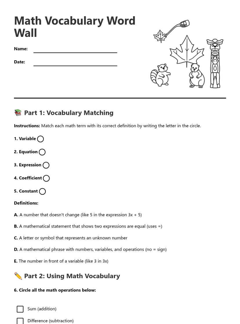 Math Vocabulary Word Wall