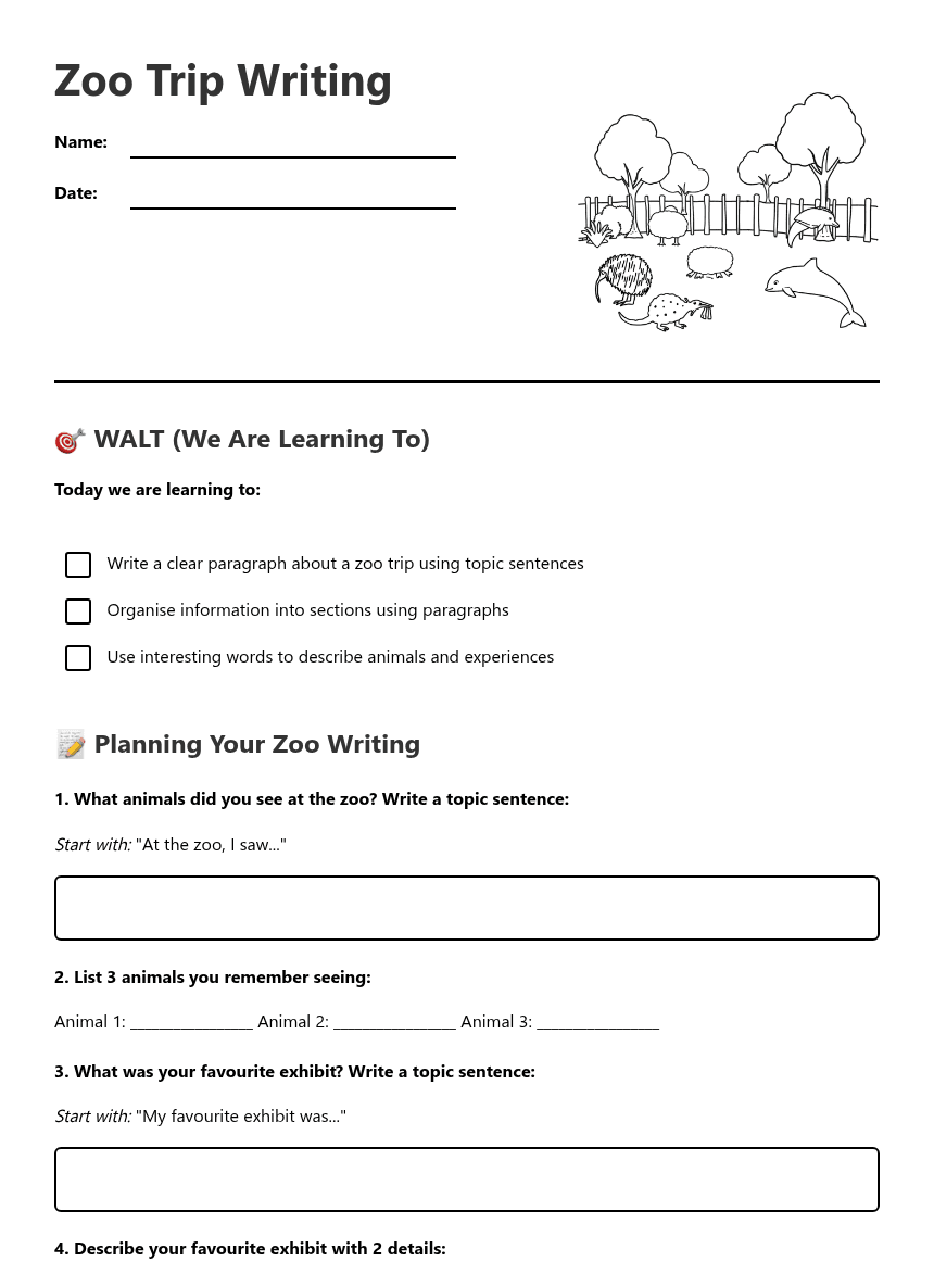 Zoo Trip Writing worksheet preview
