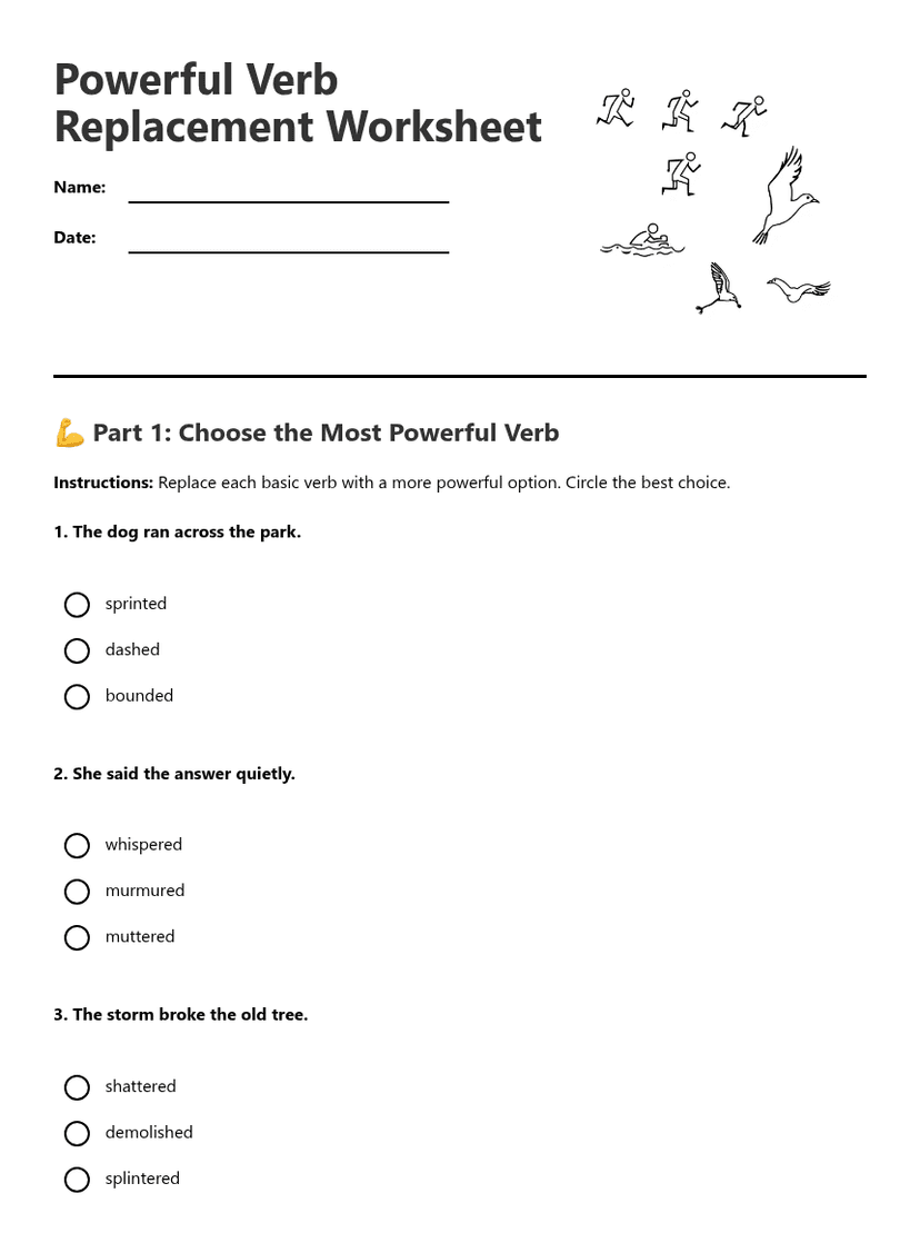Powerful Verb Replacement Worksheet