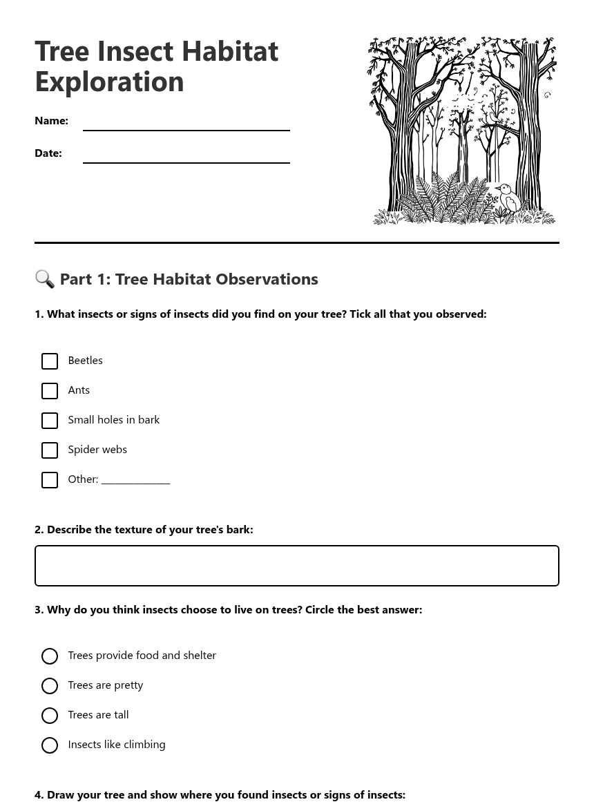Tree Insect Habitat Exploration worksheet preview