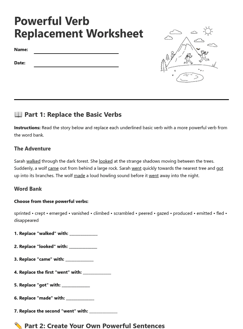 Powerful Verb Replacement Worksheet