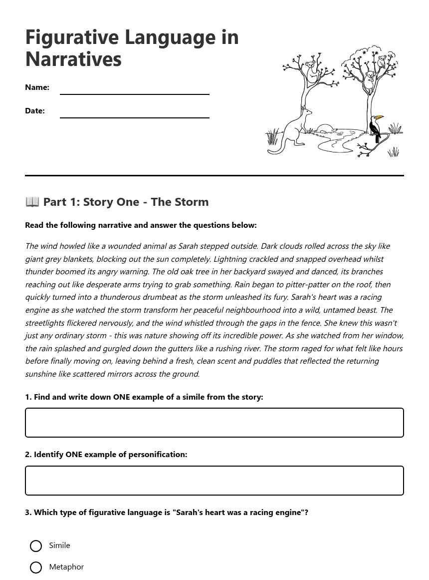 Figurative Language in Narratives worksheet preview