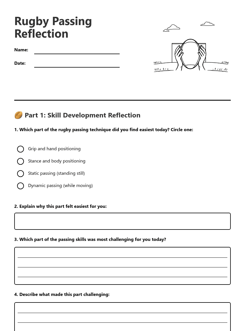 Rugby Passing Reflection worksheet preview