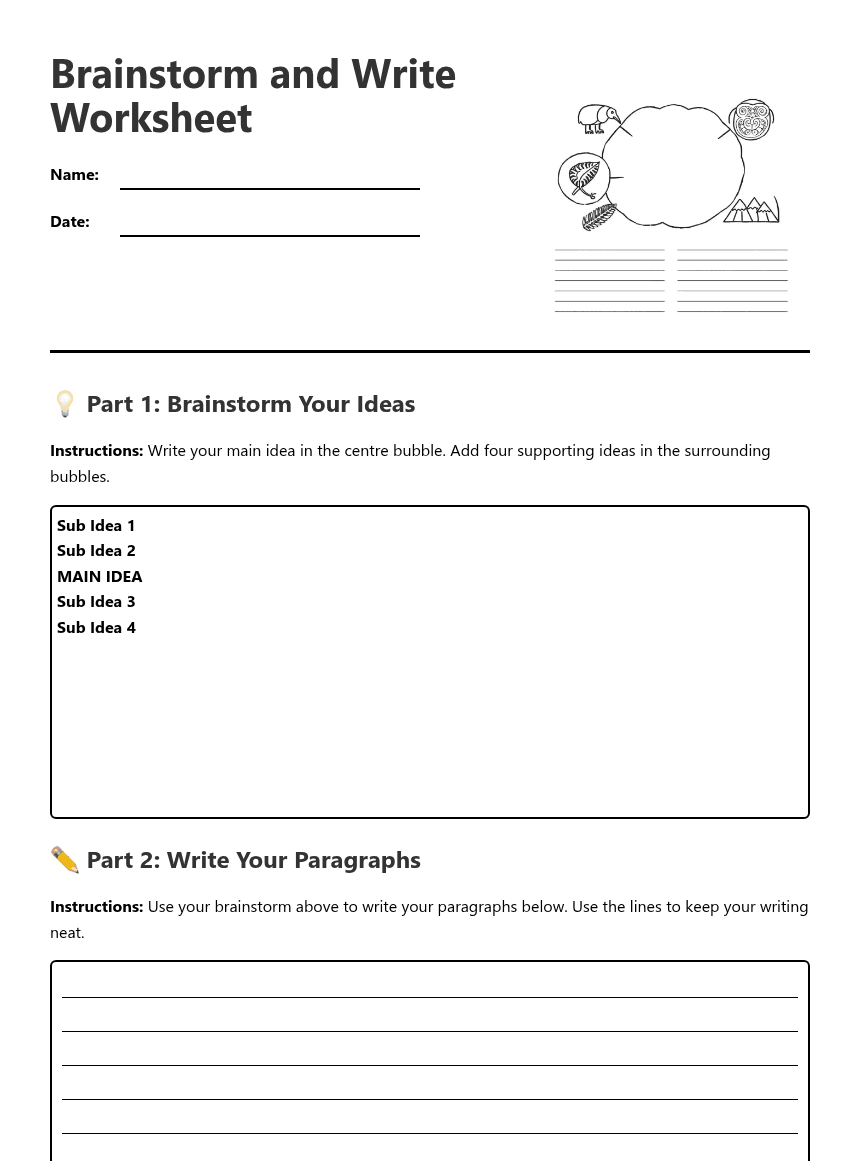 Brainstorm and Write Worksheet worksheet preview