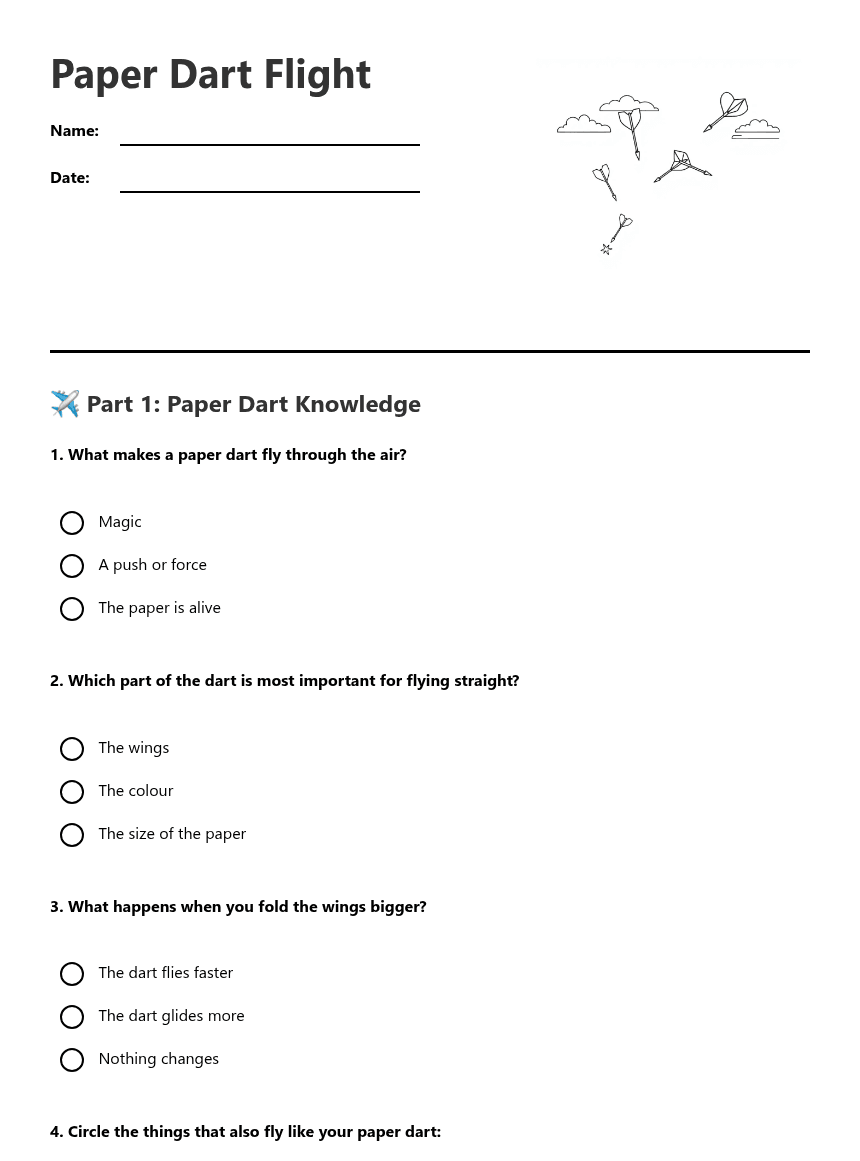 Paper Dart Flight worksheet preview