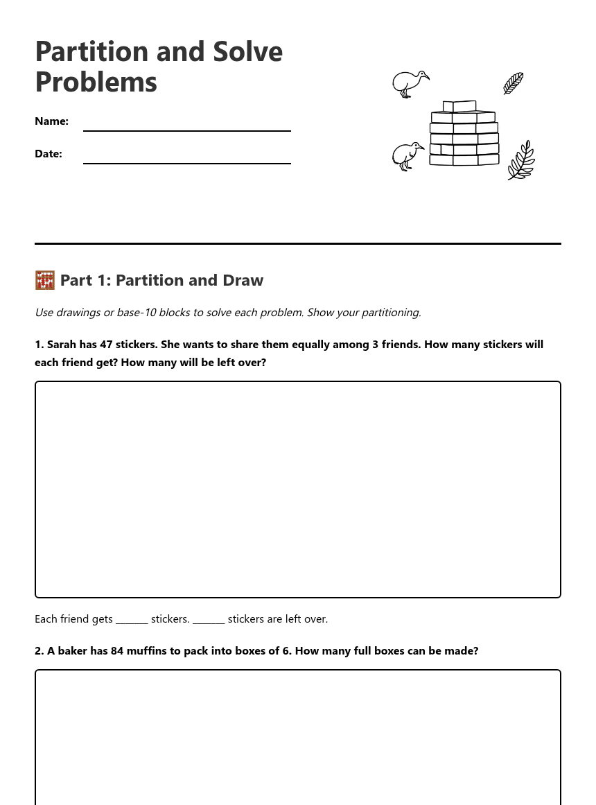 Partition and Solve Problems worksheet preview