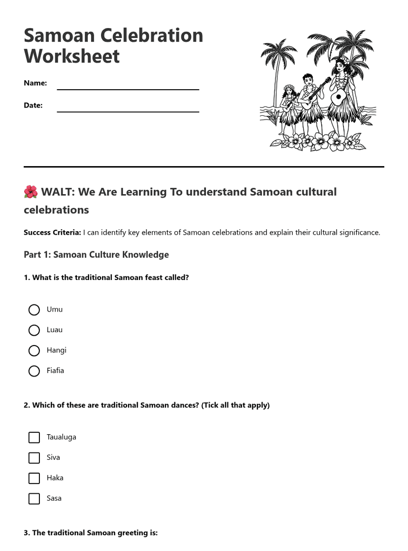Samoan Celebration Worksheet