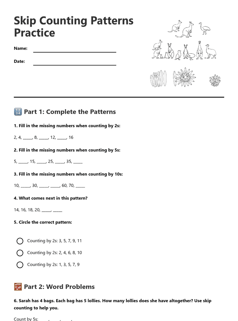 Skip Counting Patterns Practice