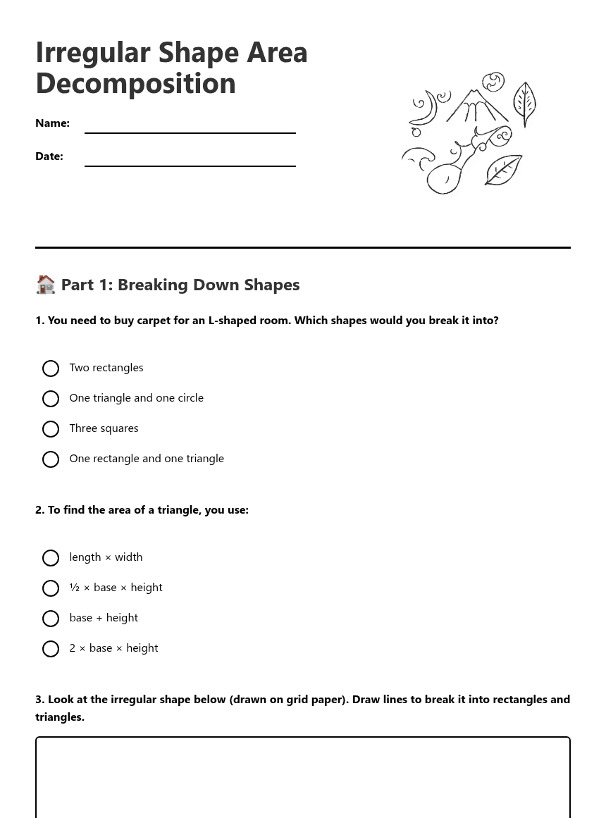 Irregular Shape Area Decomposition worksheet preview