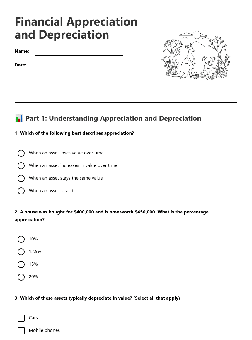 Financial Appreciation and Depreciation worksheet preview