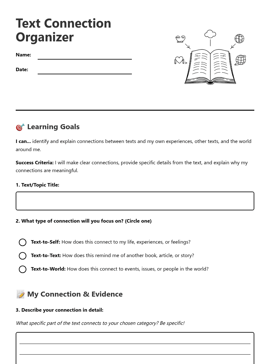 Text Connection Organizer worksheet preview