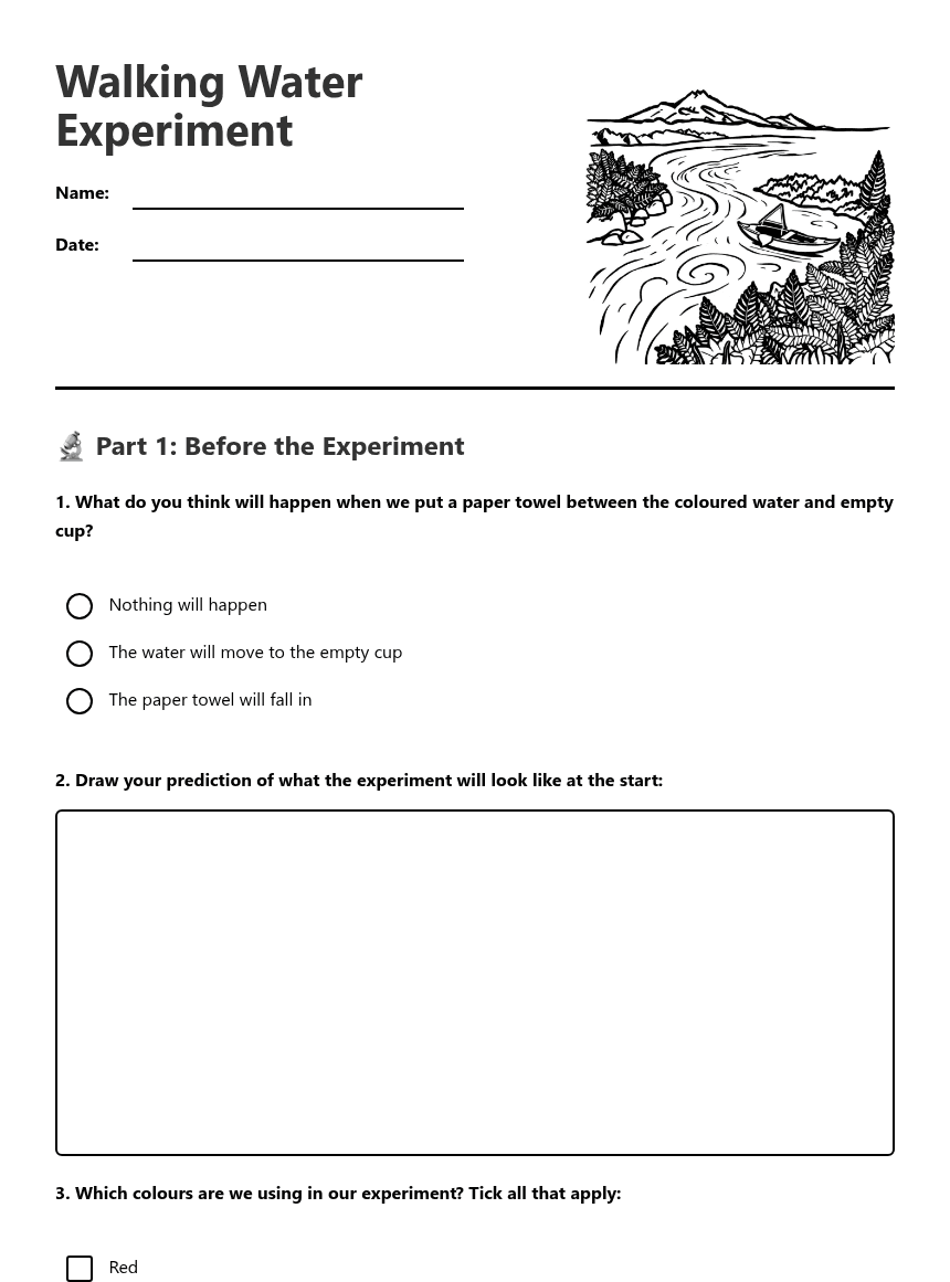 Walking Water Experiment worksheet preview