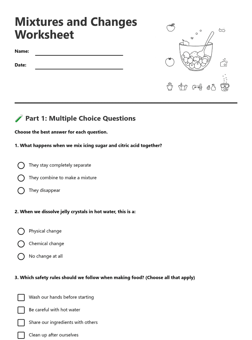 Mixtures and Changes Worksheet
